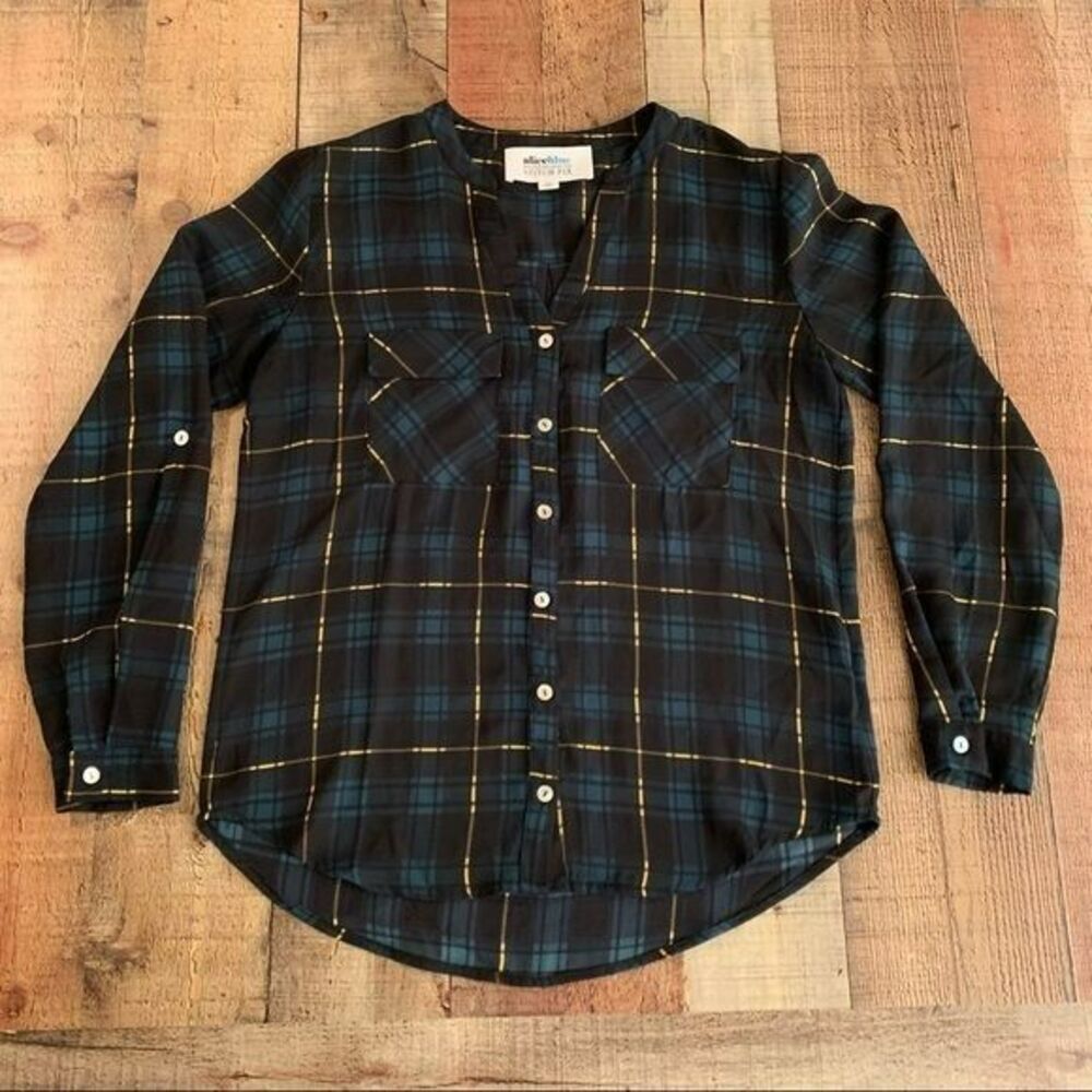 Alice blue stitch fix lightweight plaid long sleeve button down - XS